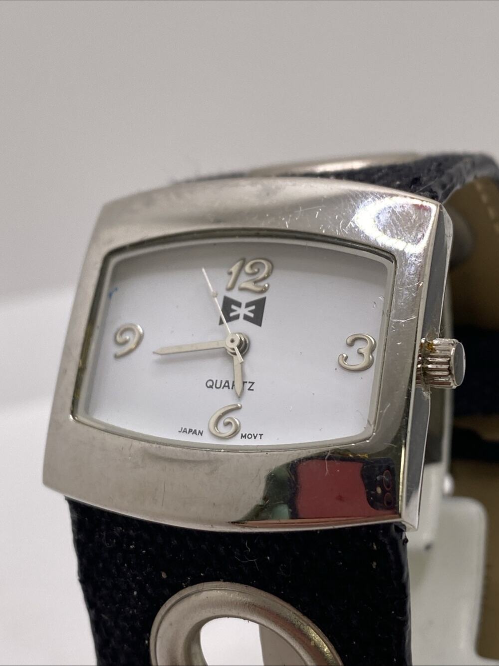 Womens Black Denim Silver Watch New Battery
